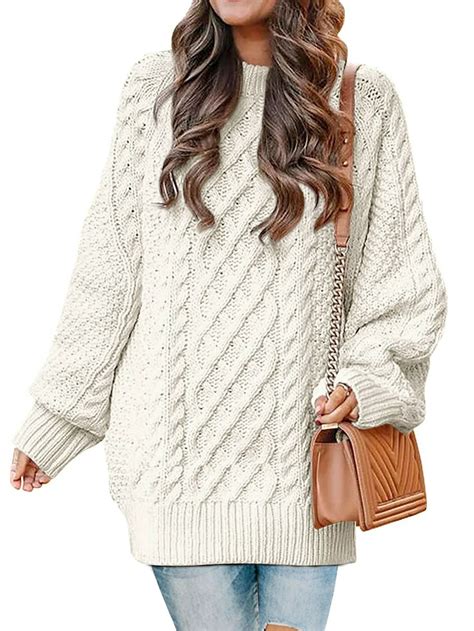 MOSHU Oversized Sweaters for Women Cable Knit Chunky Pullover Sweater ...