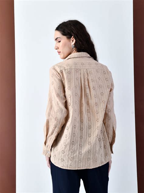 Rebecca Schiffli Casual Shirt (Beige) – Kelin