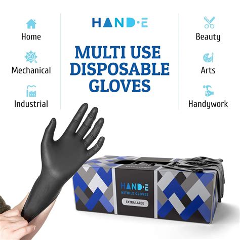 Buy Hand-E Touch Disposable Black Nitrile Gloves Medium 100 Count ...