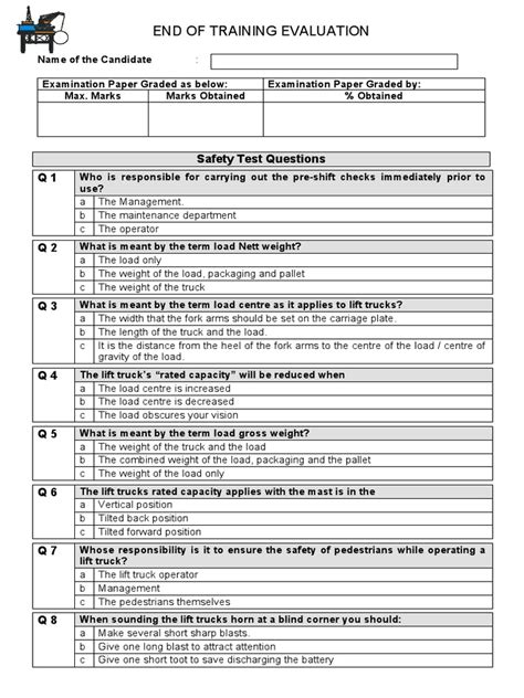 Image result for Fork Lift Test Questions