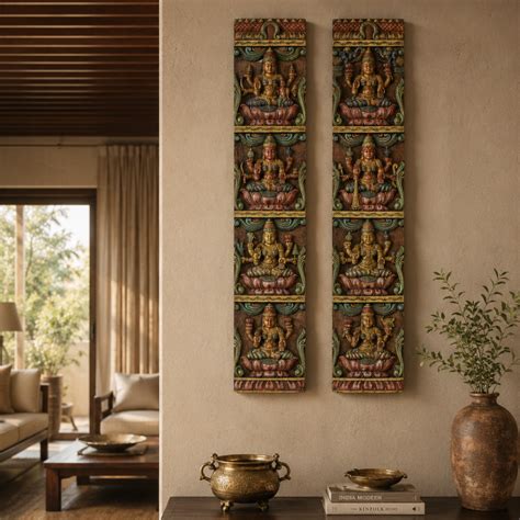 Ashtalakshmi Wooden Wall Panels Set of 2 | Hand-Carved Antique Finish ...