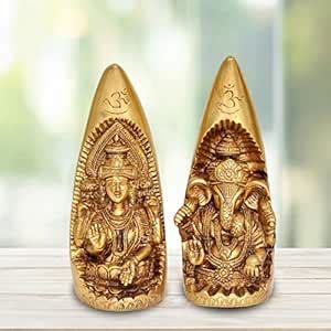 Buy AONA Brass Ganesh Statue Idol in Elephant Teeth in Sitting Position ...