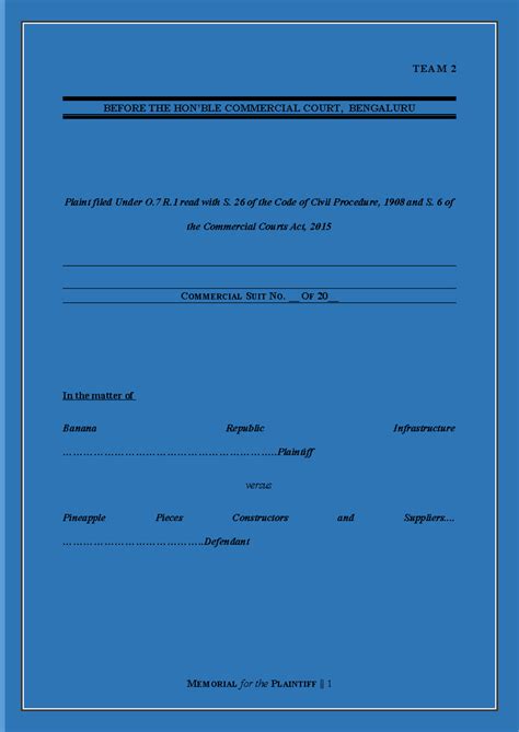 Team 2 - Plaintiff's Memorandum for Commercial Suit No. __ of 20 ...