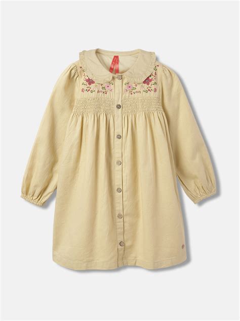 Shop Blue Giraffe Girls Beige Embroidered Peter pan Collar Full Sleeves ...