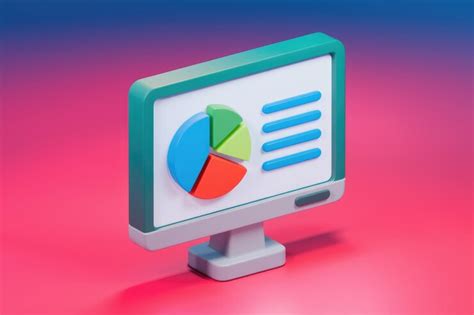 A 3d rendering of a computer monitor displaying a pie chart and a list ...