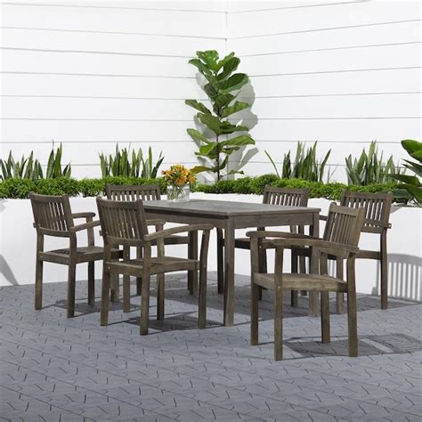 VIFAH Renaissance 7-Piece Gray Patio Dining Set Wood Rectangle Table ...