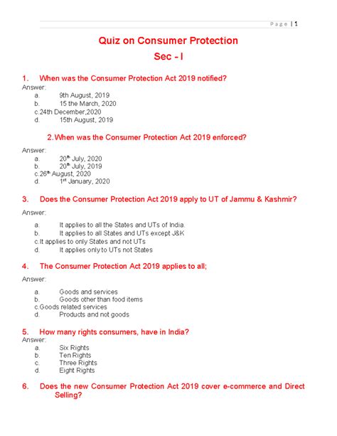 Quiz Latest 17920 - Copy - Quiz on Consumer Protection Sec - I 1. When ...