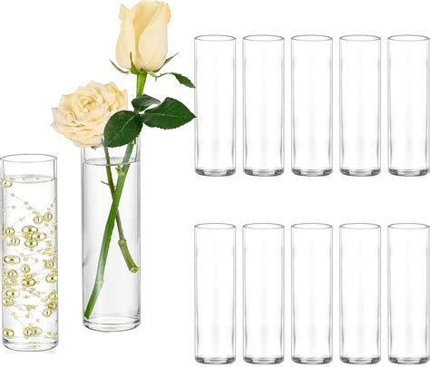 Amazon.com: Hewory Cylinder Glass Bud Vases: Set of 12 Small Clear ...