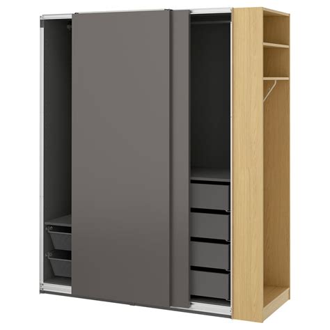 PAX / HASVIK wardrobe combination, dark grey dark grey/oak effect ...
