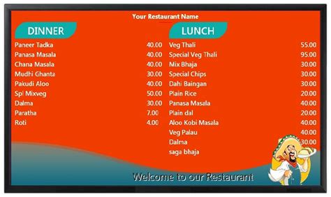 Digital signage tv menu system for restaurant
