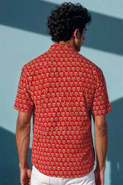 Okhai "Retrograde" Handblock Printed Pure Cotton Half-Sleeved Shirt ...