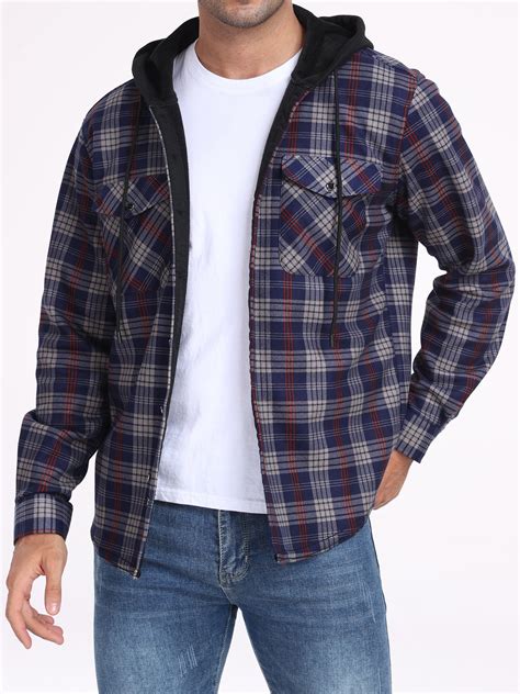 GIRUNS Men's Plaid Shirts Jacket Fleece Flannel Lined Long Sleeve ...