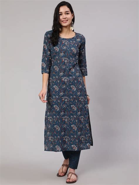 Blue Floral Printed Kurta With Trouser – Trendphoria