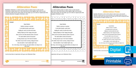 Eighth Grade Alliteration Poem Worksheet