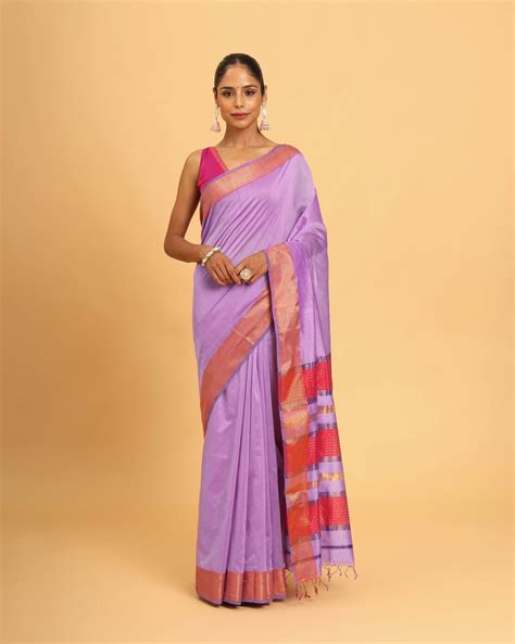 Lilac Maheshwari Silk Cotton Jari Border saree