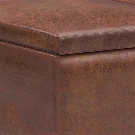 Simpli Home Owen Midcentury Distressed Saddle Brown Faux Leather ...