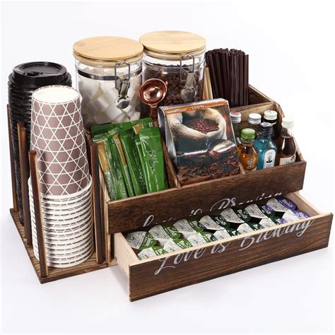 Coffee Station Organizer - Wooden Coffee Bar Organizer for Countertop ...