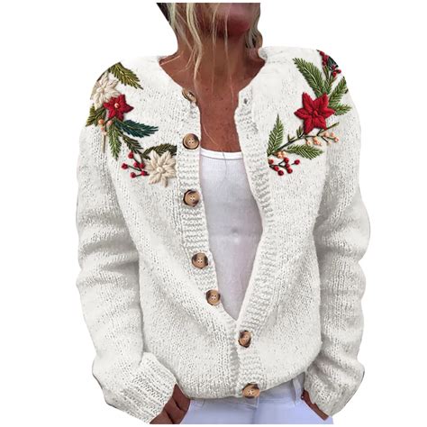 Penkiiy Women's Christmas Sweater Cardigan Heart Print Y2K Button Open ...