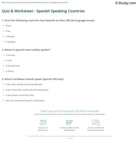 Quiz & Worksheet - Spanish Speaking Countries | Study.com