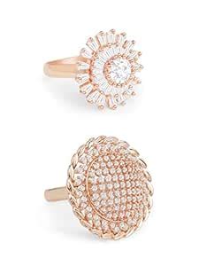 ZAVERI PEARLS Set of 2 Rose Gold Cubic Zirconia Contemporary Adjustable ...