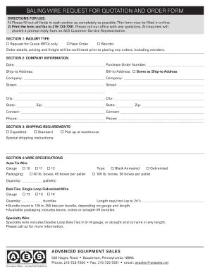 Fillable Online BALING WIRE REQUEST FOR QUOTATION AND ORDER FORM ...