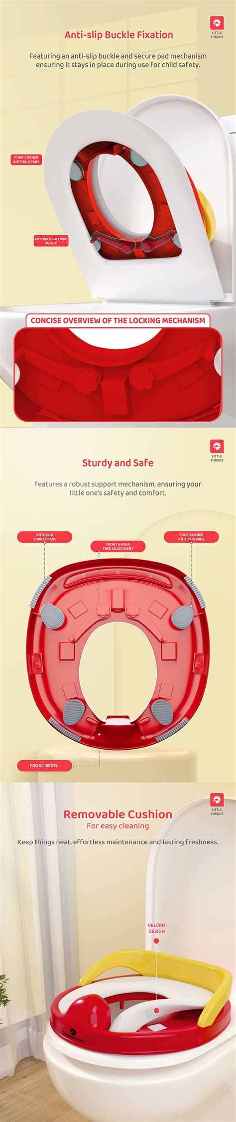 Baby Potty Training Seat - Anti-Slip Travel Toilet - Yellow & Red