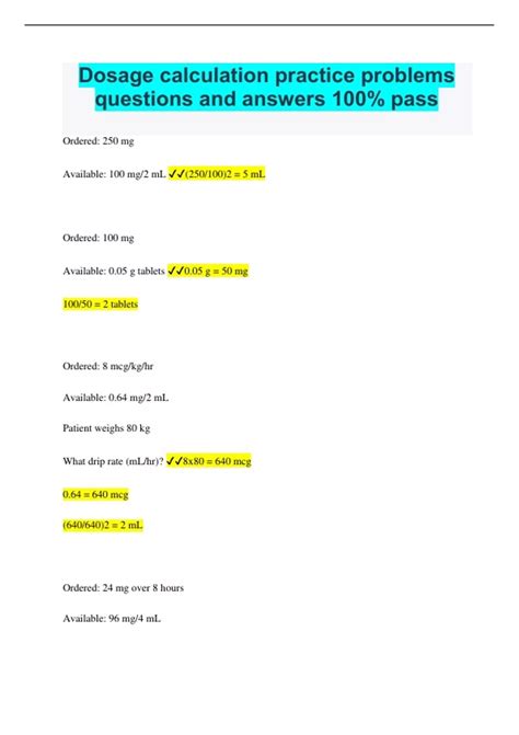 Image result for Dosage Calculation Nurse Practice Problem