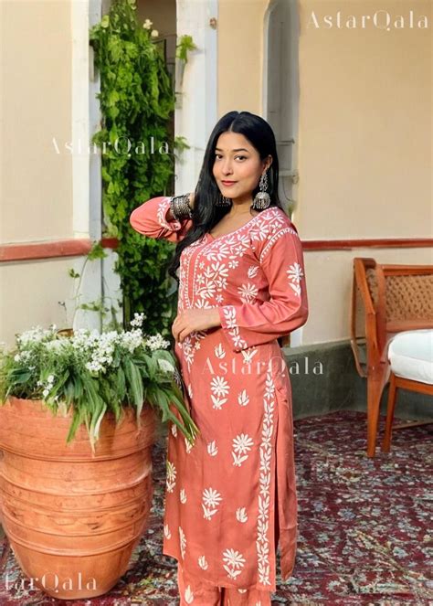 Faiza Chikankari Rayon Kurta Set - Peach – AstarQala