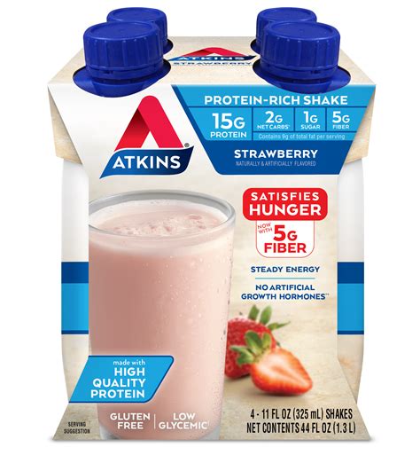 Atkins Gluten Free Protein-Rich Shake, Strawberry, Keto Friendly, 4 ...