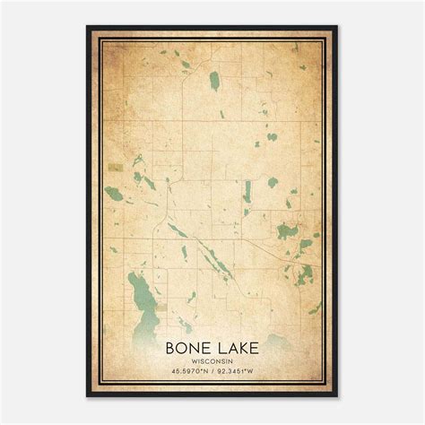 Vintage Bone Lake Wisconsin Map Poster, Bone Lake WI City Road Wall Art ...