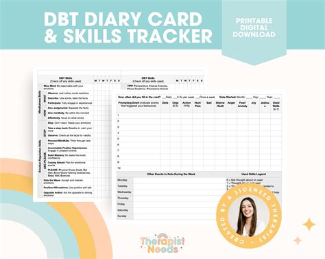 DBT Diary Card DBT Skills Tracker Therapy Worksheets Handouts DBT ...