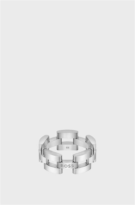 BOSS - Link ring in steel with engraved logo - Silver tone