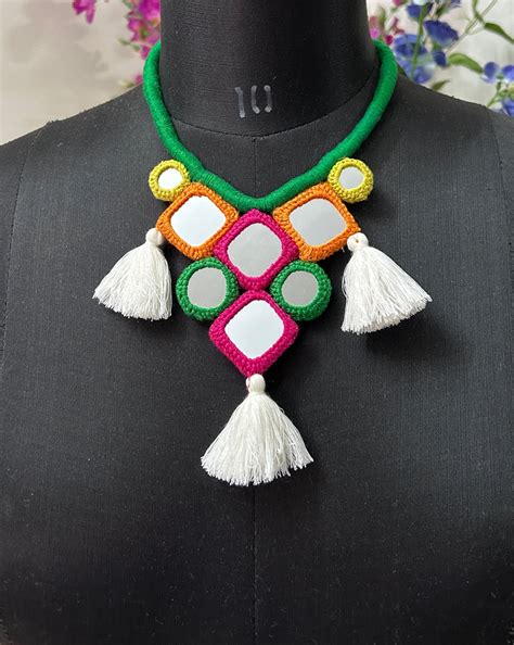 Handcrafted Mirrorwork Dark Green Dori Neckpiece | Godhuli