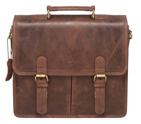 Buy LEADERACHI Genuine Vintage Hunter Leather Laptop Briefcase Bag For ...