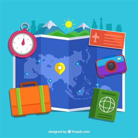 World map and travel elements with flat design | Free Vector
