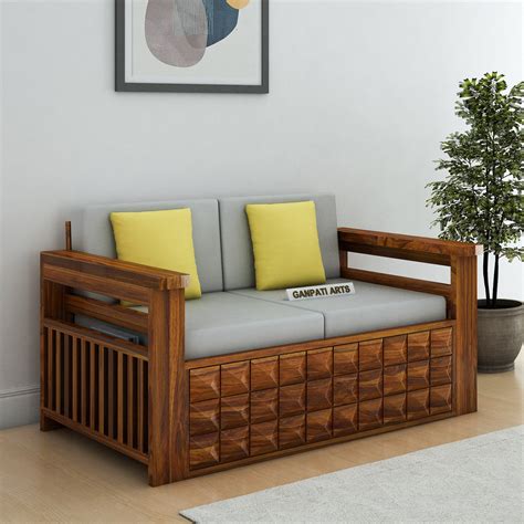 Oslo Solid Sheesham Wood 2 Seater Sofa With Side Pockets – Ganpati Arts