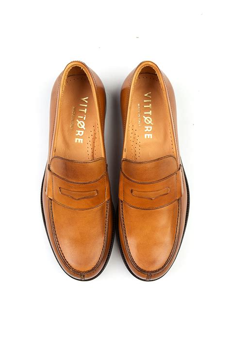 Leather Loafers for Men: Tan Brown Leather Moccasin Shoes – Vittore ...