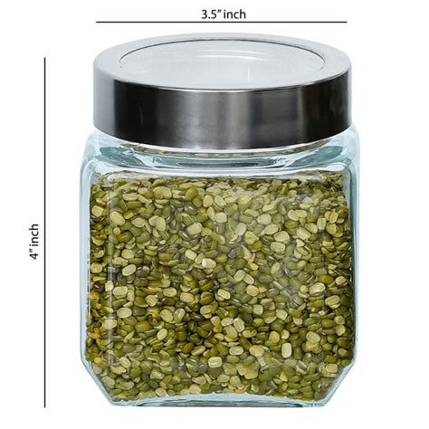 Femora Glass Transparent Cuboid Kitchen Storage Jar- 500ML, Set of 4 ...