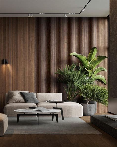 Modern Living Room with Wood Paneling