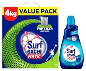 Surf Excel Matic 4kg Value Pack & 1.02L Top Load Liquid Detergent Combo ...