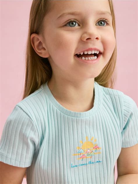 Bordás kötésű póló hímzett díszítéssel Szín halványkék - RESERVED ...