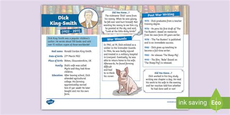 Dick King-Smith Fact File - Twinkl - Significant Individuals