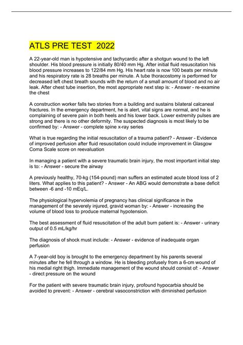 ATLS EXAM QUESTIONS AND ANSWERS 2022/2023//ATLS / Trauma Exam Questions ...