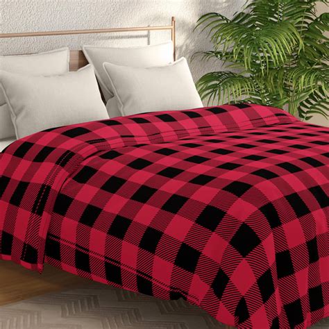 Buy PORTICO Mellow Red Checked Flannel Double Comforter - 220x240cm ...