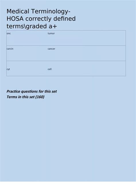 Medical Terminology-HOSA correctly defined termsgraded a+ onc tumor ...