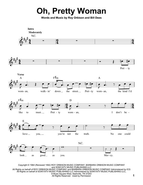 Oh, Pretty Woman by Roy Orbison Sheet Music for Pro Vocal at Sheet ...