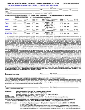 Fillable Online OFFICIAL 2016 NPC HEART OF TEXAS CHAMPIONSHIPS ENTRY ...