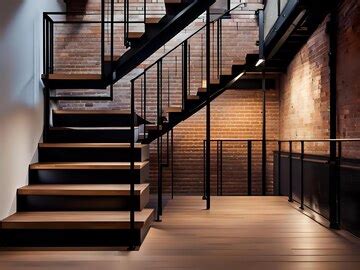Modern staircase with simple metal railings and wood treads in ...