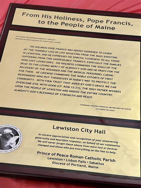 A plaque of Pope Francis’ letter to hang in City of Lewiston, Maine ...