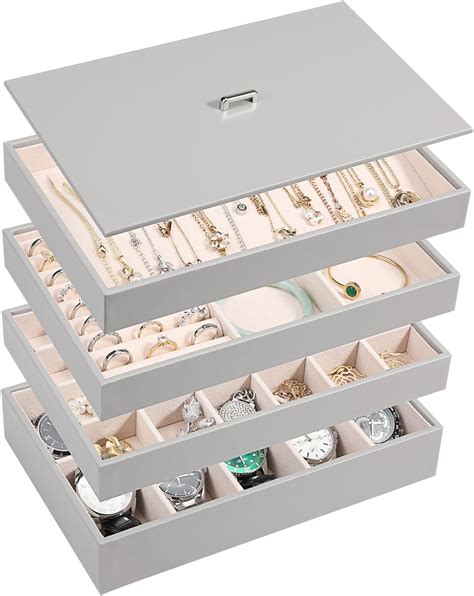 Amazon.com: Voova Stackable Jewelry Organizer Tray with Lid, PU Leather ...